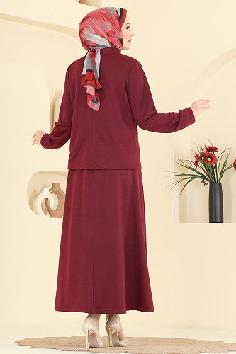 moda selvim Fermuarlı 2 li Şık Takım PL9230 Bordo - Thumbnail
