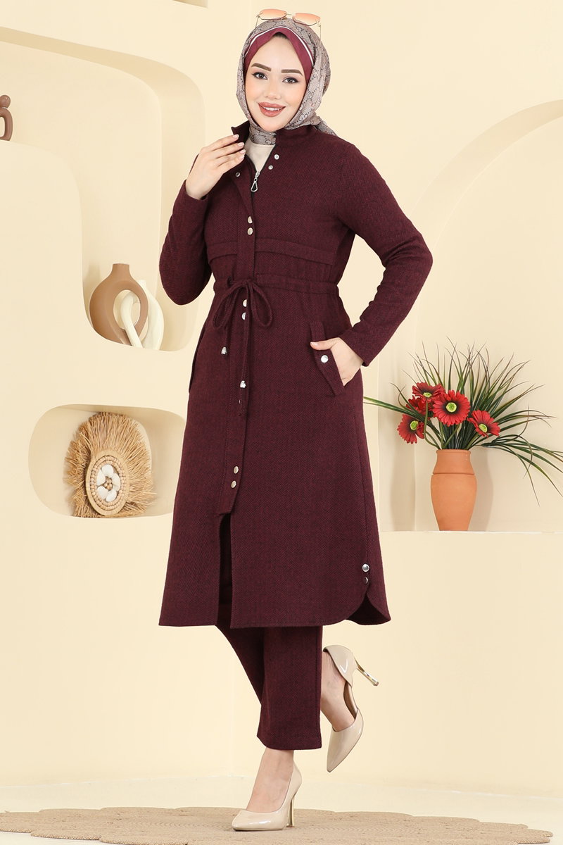 Fermuarlı Balıksırtı 2 li Takım 24027UKB139 Bordo