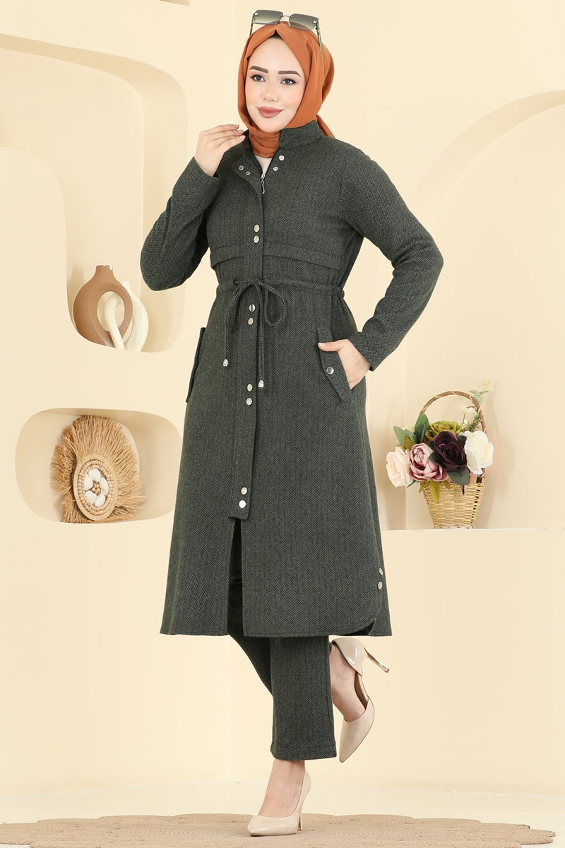 Fermuarlı Balıksırtı 2 li Takım 24027UKB139 Haki