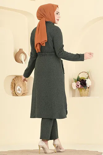 moda selvim Fermuarlı Balıksırtı 2 li Takım 24027UKB139 Haki - Thumbnail