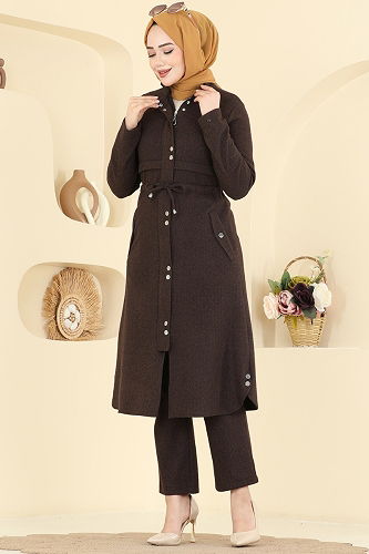 moda selvim Fermuarlı Balıksırtı 2 li Takım 24027UKB139 Kahve - Thumbnail