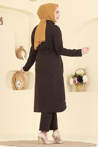 moda selvim Fermuarlı Balıksırtı 2 li Takım 24027UKB139 Kahve - Thumbnail