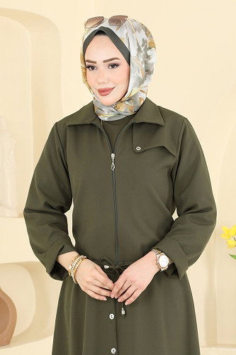 moda selvim Fermuarlı Ceketli 2 li Takım 0362ERK1158 Haki - Thumbnail