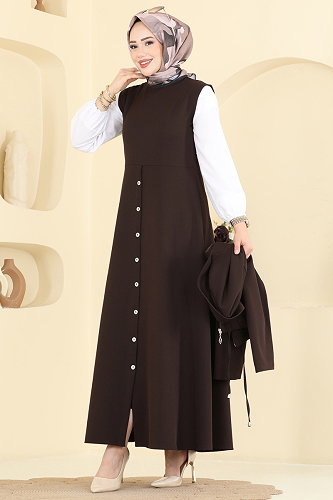 moda selvim Fermuarlı Ceketli 2 li Takım 0362ERK1158 Kahve - Thumbnail
