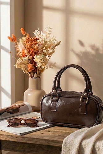 moda selvim Fermuarlı El Ve Omuz Çantası 106MERK1193 Acı Kahve - Thumbnail