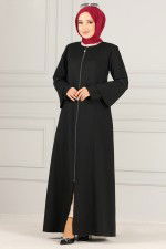 Modaselvim SEPETTE NET %20 + %10 İNDİRİM Fermuarlı Ferace MSV12356-M Siyah