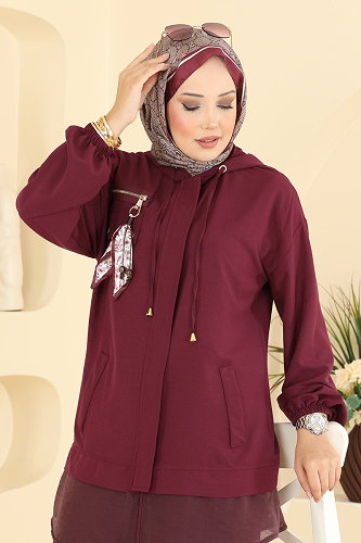 moda selvim Fermuarlı Fular Detaylı 2 li Takım 2943SL432 Bordo - Thumbnail