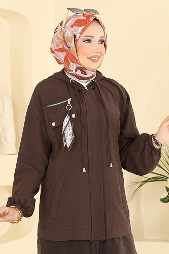 moda selvim Fermuarlı Fular Detaylı 2 li Takım 2943SL432 Kahve - Thumbnail