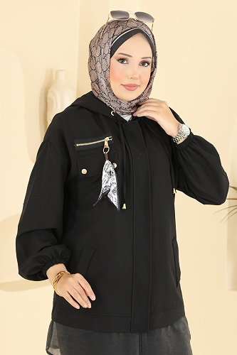moda selvim Fermuarlı Fular Detaylı 2 li Takım 2943SL432 Siyah - Thumbnail
