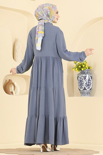 moda selvim Fermuarlı Katlı Modern Ferace 3852ORG1169 Gri - Thumbnail