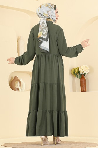 moda selvim Fermuarlı Katlı Modern Ferace 3852ORG1169 Haki - Thumbnail