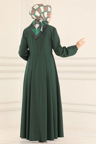 moda selvim Eteği Mevlana Tesettür Ferace ASM2595 Zümrüt - Thumbnail