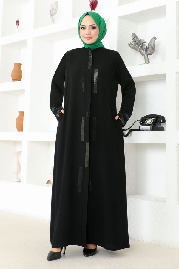 Modaselvim SEPETTE NET %20 + %10 İNDİRİM Fermuarlı Tesettür Ferace RBA2006-M Siyah