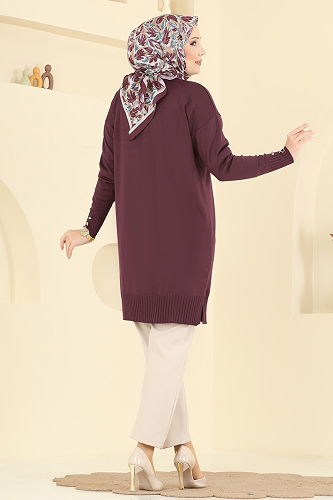 moda selvim Figür Detaylı Merserize Hırka 3207UZ662 Bordo - Thumbnail