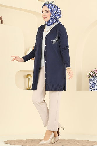 moda selvim Figür Detaylı Merserize Hırka 3207UZ662 Laci - Thumbnail