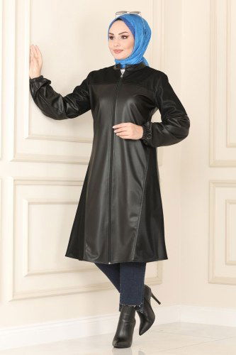 moda selvim File Detaylı Deri Kap 6879S324 Siyah - Thumbnail