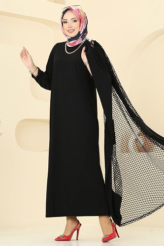 moda selvim File Detaylı Hırkalı Elbise 3395UZ662 Siyah - Thumbnail