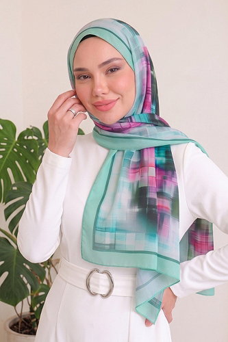 moda selvim Fırça Desen Vual Şal Serisi 134ARTK1207 Mint - Thumbnail