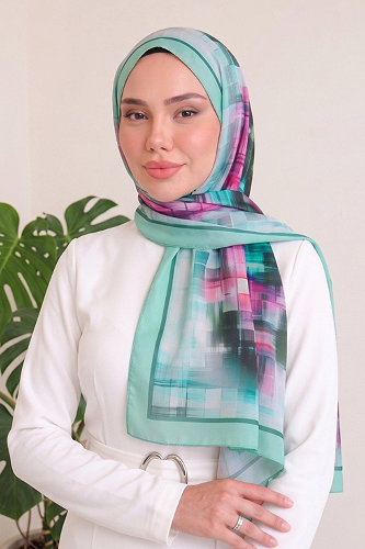 moda selvim Fırça Desen Vual Şal Serisi 134ARTK1207 Mint - Thumbnail