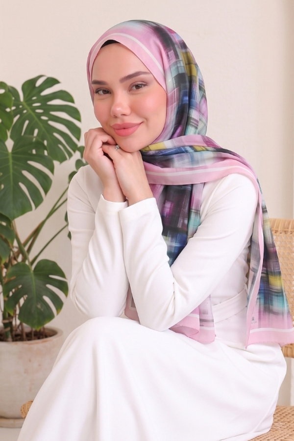 Modaselvim Şal Fırça Desen Vual Şal Serisi 134ARTK1207 Pembe