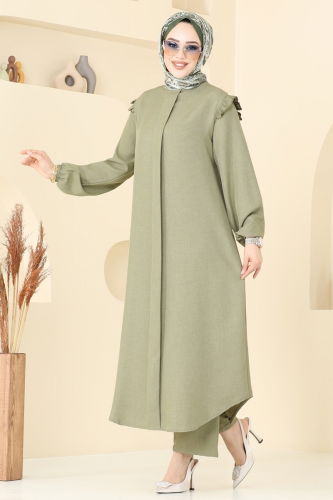 moda selvim Fırfır Detay İkili Takım 830OZN1046 Çağla - Thumbnail