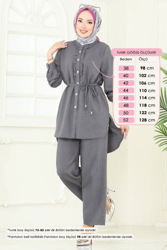 moda selvim Fırfır Detay Sofia Takım 022MR1078 Antrasit - Thumbnail