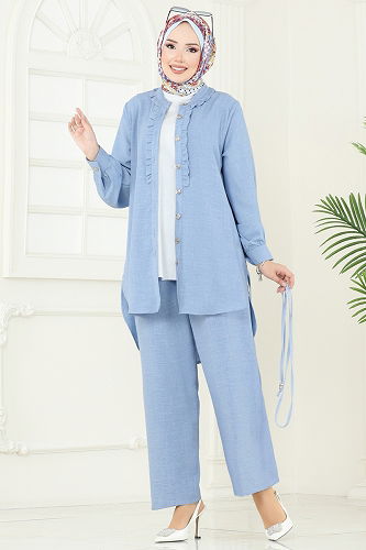 moda selvim Fırfır Detay Sofia Takım 022MR1078 Bebe Mavisi - Thumbnail