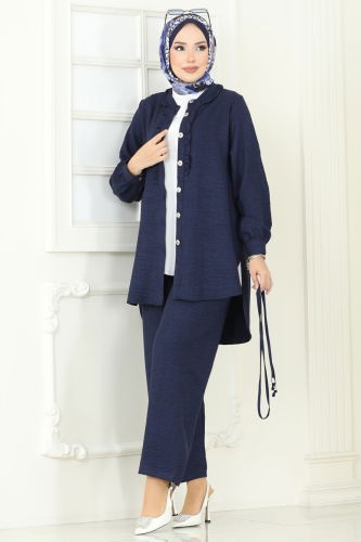 moda selvim Fırfır Detay Sofia Takım 022MR1078 Laci - Thumbnail