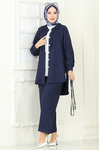 moda selvim Fırfır Detay Sofia Takım 022MR1078 Laci - Thumbnail