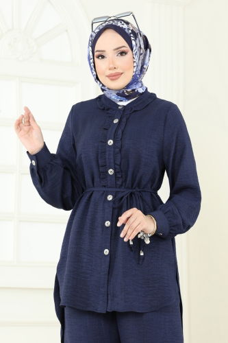 moda selvim Fırfır Detay Sofia Takım 022MR1078 Laci - Thumbnail