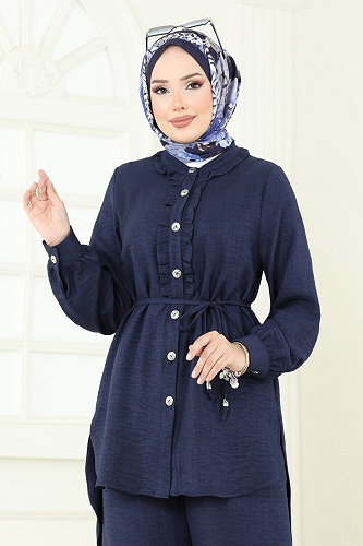 moda selvim Fırfır Detay Sofia Takım 022MR1078 Laci - Thumbnail