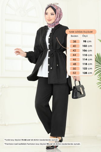 moda selvim Fırfır Detay Sofia Takım 022MR1078 Siyah - Thumbnail