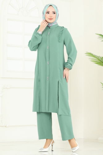 moda selvim Fırfır Detay Tesettür Takım PL9125 Açık Mint - Thumbnail