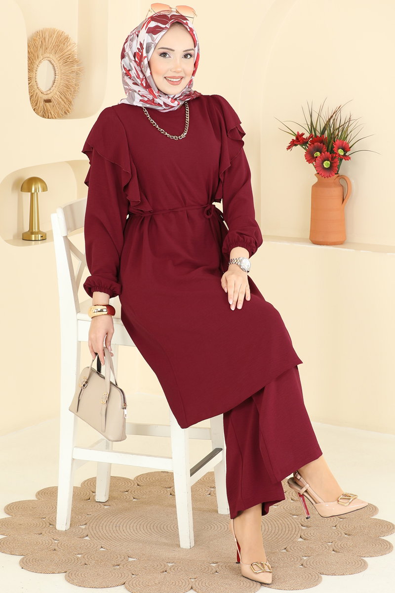 Fırfır Detaylı 2 li Takım 5010MDA386 Bordo
