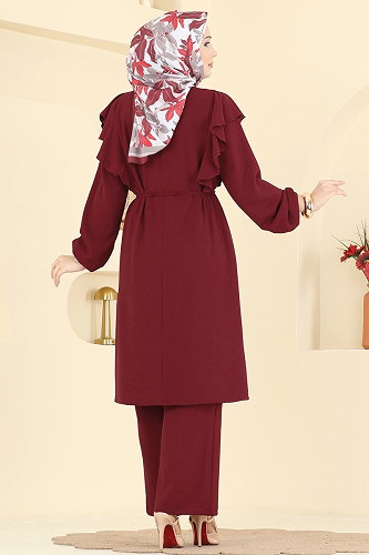moda selvim Fırfır Detaylı 2 li Takım 5010MDA386 Bordo - Thumbnail