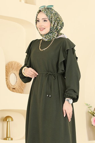 moda selvim Fırfır Detaylı 2 li Takım 5010MDA386 Haki - Thumbnail