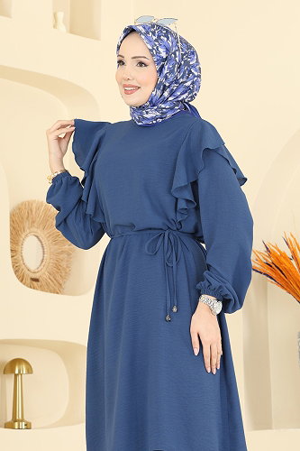 moda selvim Fırfır Detaylı 2 li Takım 5010MDA386 İndigo - Thumbnail