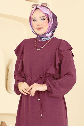 moda selvim Fırfır Detaylı 2 li Takım 5010MDA386 Koyu Gül Kurusu - Thumbnail