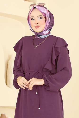 moda selvim Fırfır Detaylı 2 li Takım 5010MDA386 Koyu Lila - Thumbnail