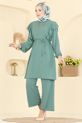 moda selvim Fırfır Detaylı 2 li Takım 5010MDA386 Koyu Mint - Thumbnail