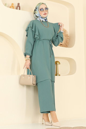 moda selvim Fırfır Detaylı 2 li Takım 5010MDA386 Mint - Thumbnail