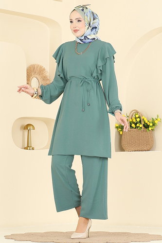 moda selvim Fırfır Detaylı 2 li Takım 5010MDA386 Mint - Thumbnail