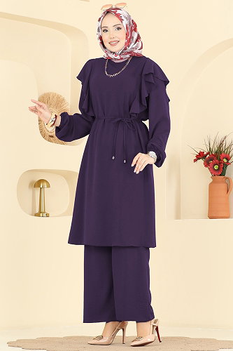 moda selvim Fırfır Detaylı 2 li Takım 5010MDA386 Mor - Thumbnail