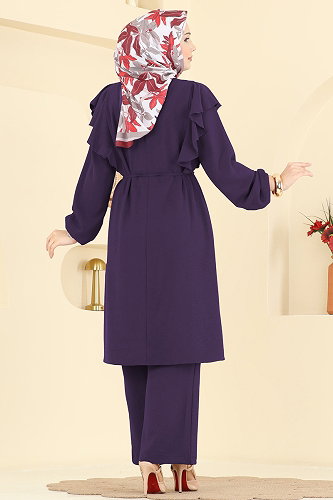 moda selvim Fırfır Detaylı 2 li Takım 5010MDA386 Mor - Thumbnail