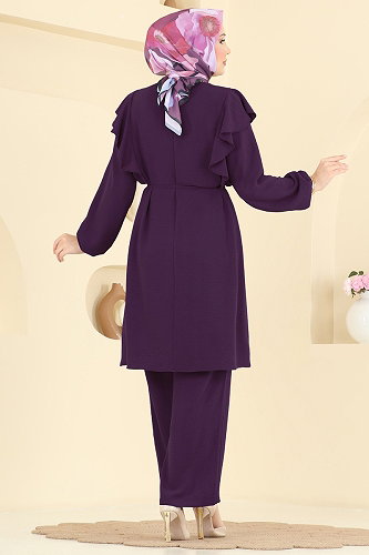 moda selvim Fırfır Detaylı 2 li Takım 5010MDA386 Mor - Thumbnail
