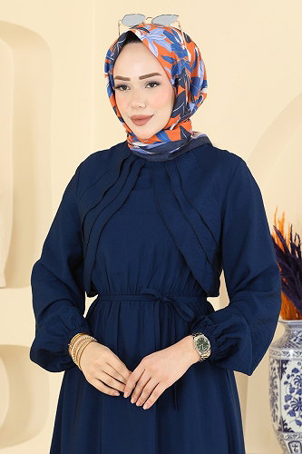 moda selvim Fırfır Detaylı Bağcıklı Elbise 394ASN888 Laci - Thumbnail