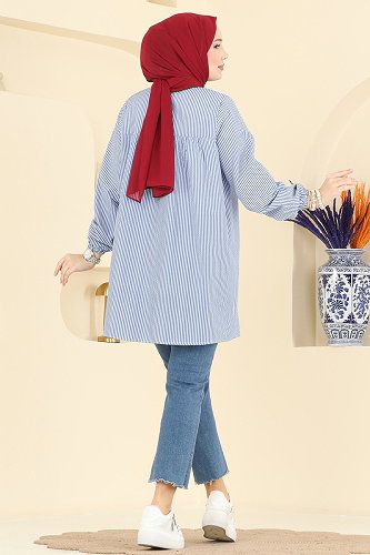 moda selvim Fırfır Detaylı Çizgili Tunik 026MR1078 Laci - Thumbnail