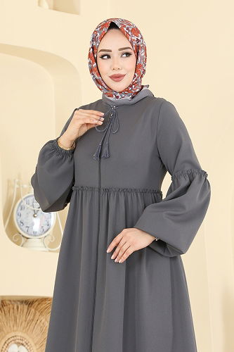 moda selvim Fırfır Detaylı Dabıl Ferace 2796SL432 Antrasit - Thumbnail