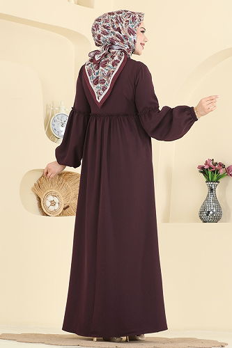 moda selvim Fırfır Detaylı Dabıl Ferace 2796SL432 Koyu Mürdüm - Thumbnail