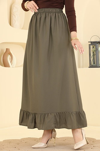moda selvim Fırfır Detaylı Etek 148NZRK1200 Haki - Thumbnail